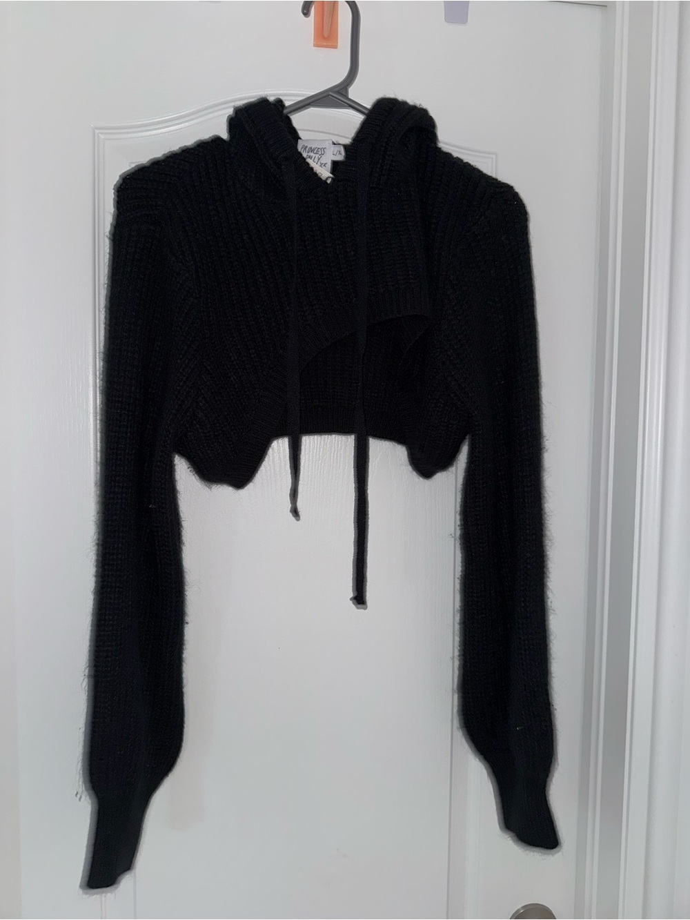 Princess Polly Black Cropped Knit Hoodie - Picture 2 of 4
